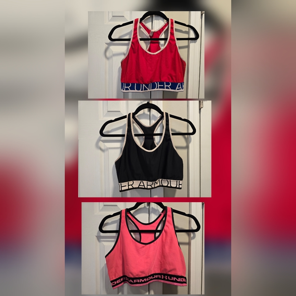 Under Armour Women's Red, Black, and Pink Crop Sports Bras (3-Pack)